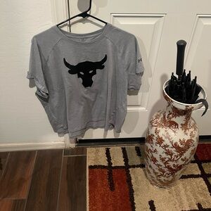 Under Armour Gray Crop Top with Black Bull Logo
